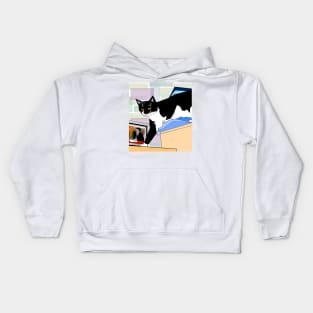 Cute Tuxedo Cat up high. You cant get me Copyright by TeAnne Kids Hoodie